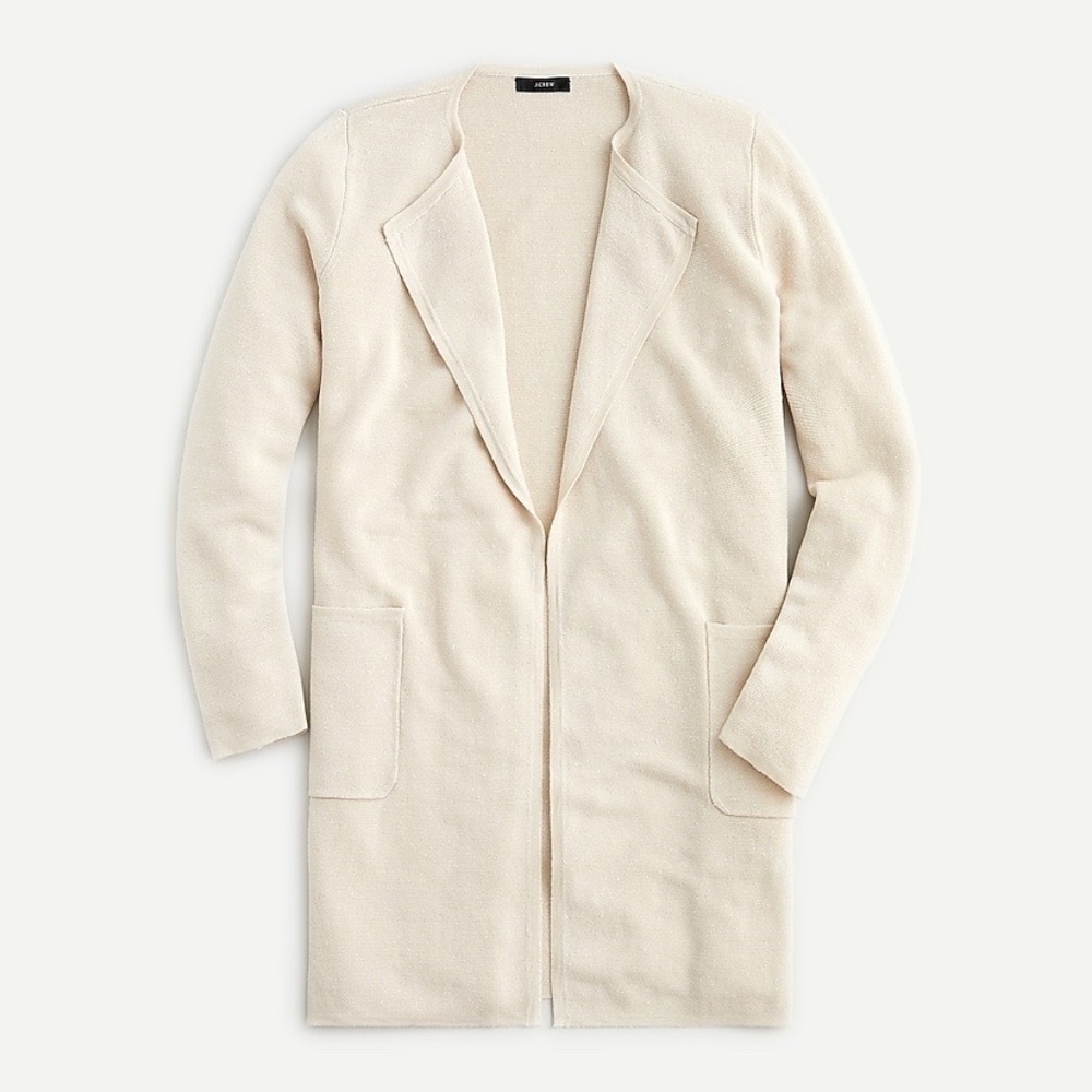 J. CREW Juliette Linen Blend Collarless Sweater Blazer Long Duster Sz XXS